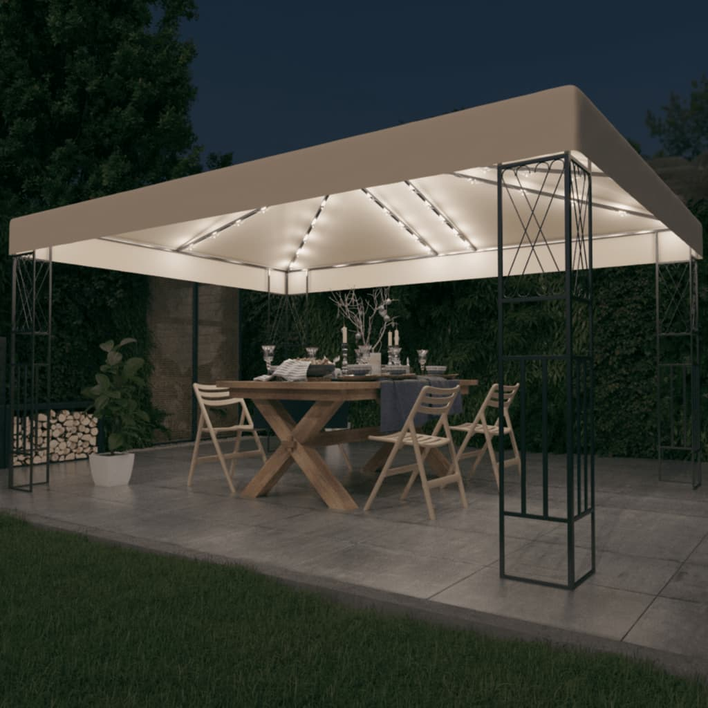 vidaXL Gazebo with LED String Lights 3x4 m Cream Fabric - Outdoor Living Space Upgrade