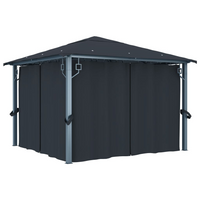 vidaXL Gazebo with Curtain&LED String Lights 3x3 m Anthracite Aluminium