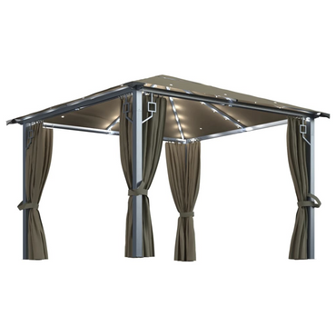 vidaXL Gazebo with Curtain&LED String Lights 3x3 m Taupe Aluminium