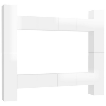 vidaXL 8 Piece TV Cabinet Set High Gloss White Engineered Wood - Modern and Practical Design