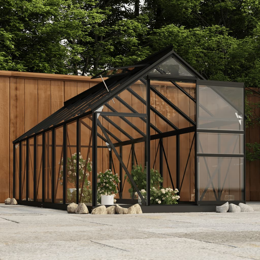 vidaXL Glass Greenhouse Anthracite 155x395.5x191 cm Aluminium