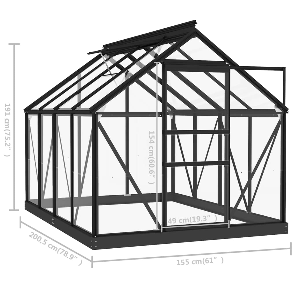 vidaXL Glass Greenhouse Anthracite 155x200.5x191 cm Aluminium