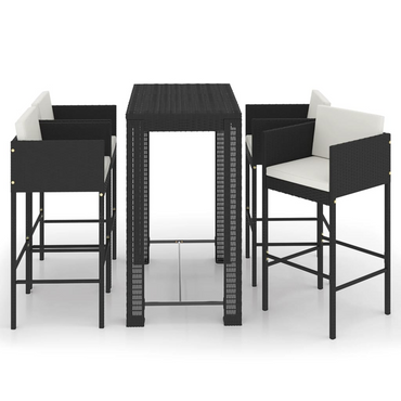 vidaXL 5 Piece Garden Bar Set with Cushions - Poly Rattan Black