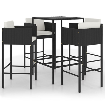 vidaXL 5 Piece Garden Bar Set with Cushions - Poly Rattan - Black