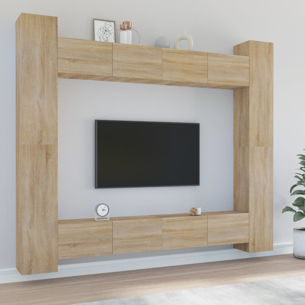 vidaXL 8 Piece TV Cabinet Set Sonoma Oak | Ample Storage | Wall-Mounted Design