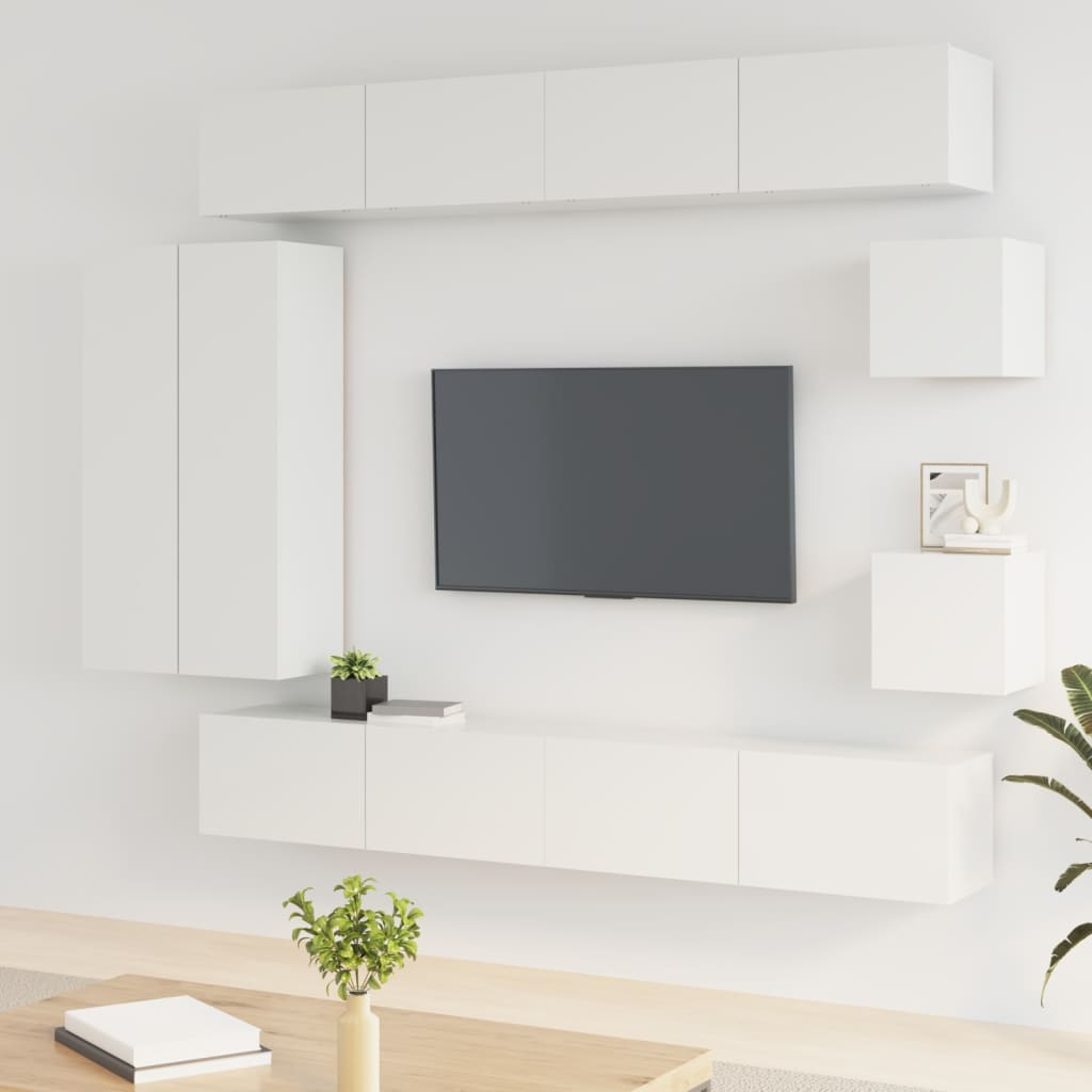 vidaXL 8 Piece TV Cabinet Set - High Gloss White Engineered Wood