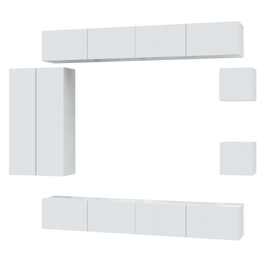 vidaXL 8 Piece TV Cabinet Set - High Gloss White Engineered Wood