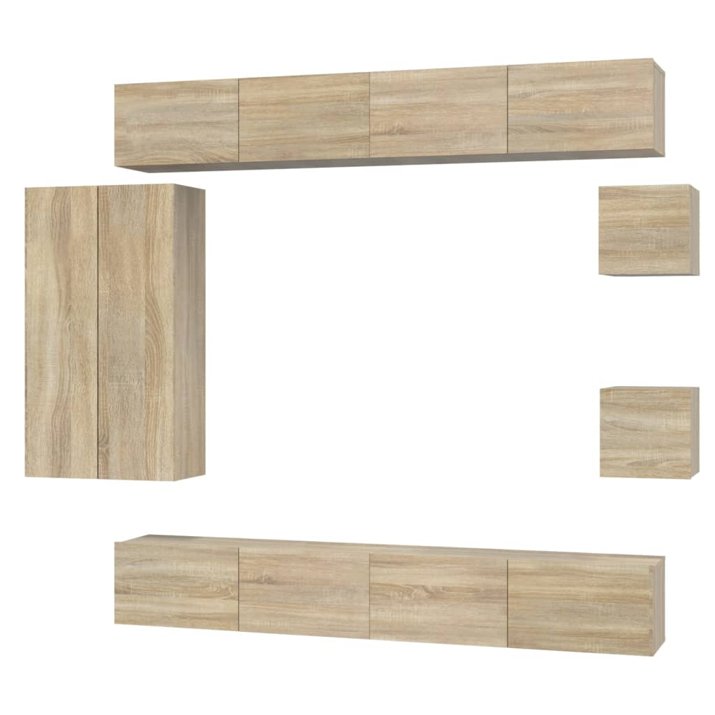 vidaXL 8 Piece TV Cabinet Set Sonoma Oak | Engineered Wood | Ample Storage Space