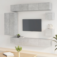 vidaXL 8 Piece TV Cabinet Set Concrete Grey Engineered Wood - Ample Storage Space, Wall-Mounted Design