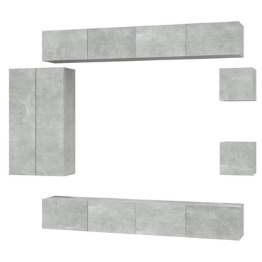 vidaXL 8 Piece TV Cabinet Set Concrete Grey Engineered Wood - Ample Storage Space, Wall-Mounted Design