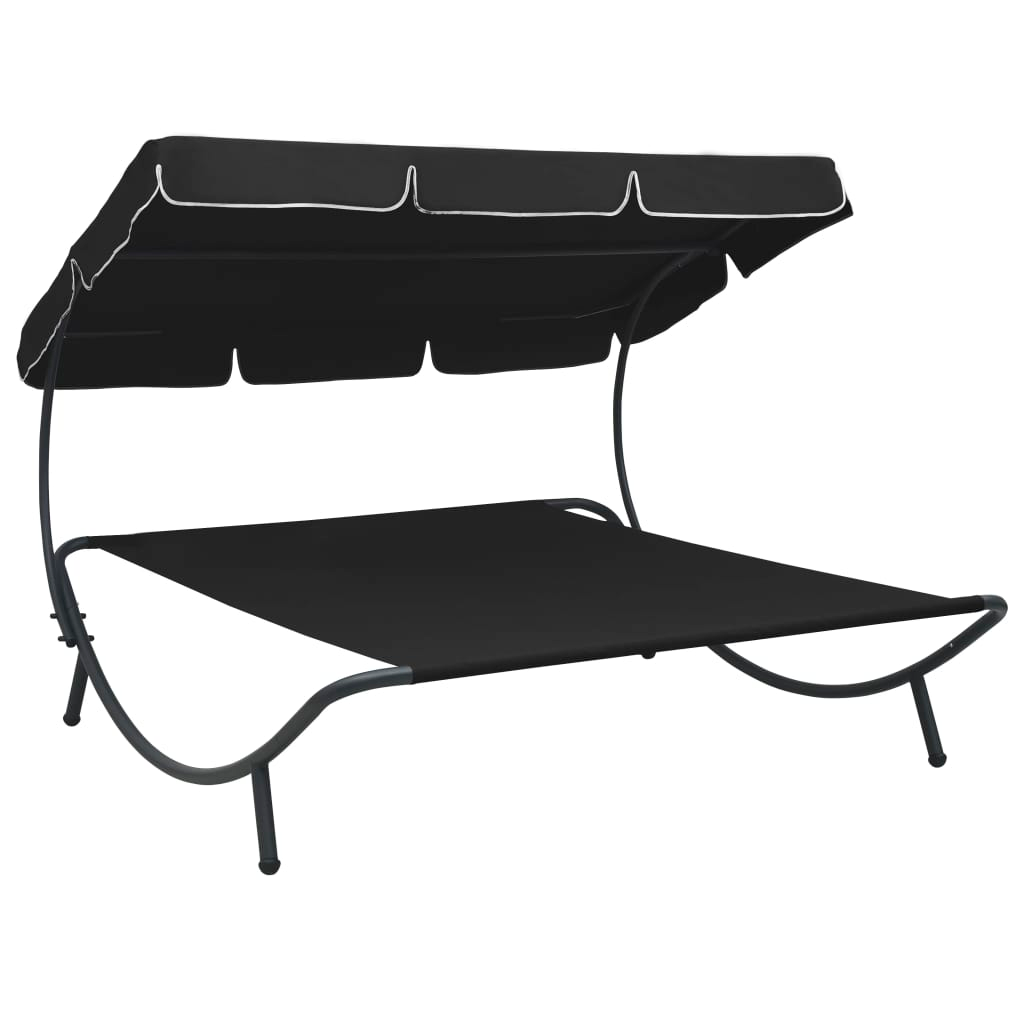 vidaXL Outdoor Lounge Bed with Canopy Black - Relax and Enjoy Outdoors