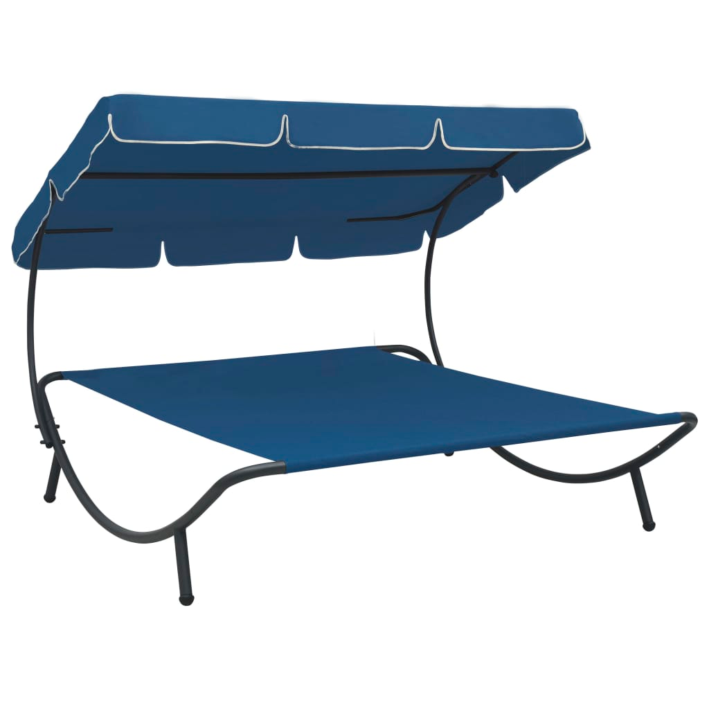 vidaXL Outdoor Lounge Bed with Canopy Blue