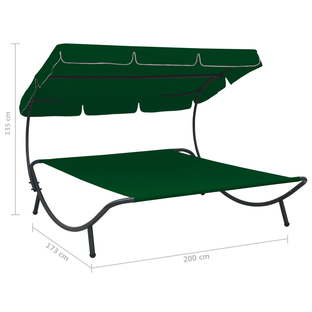 vidaXL Outdoor Lounge Bed with Canopy Green - Relax in Style