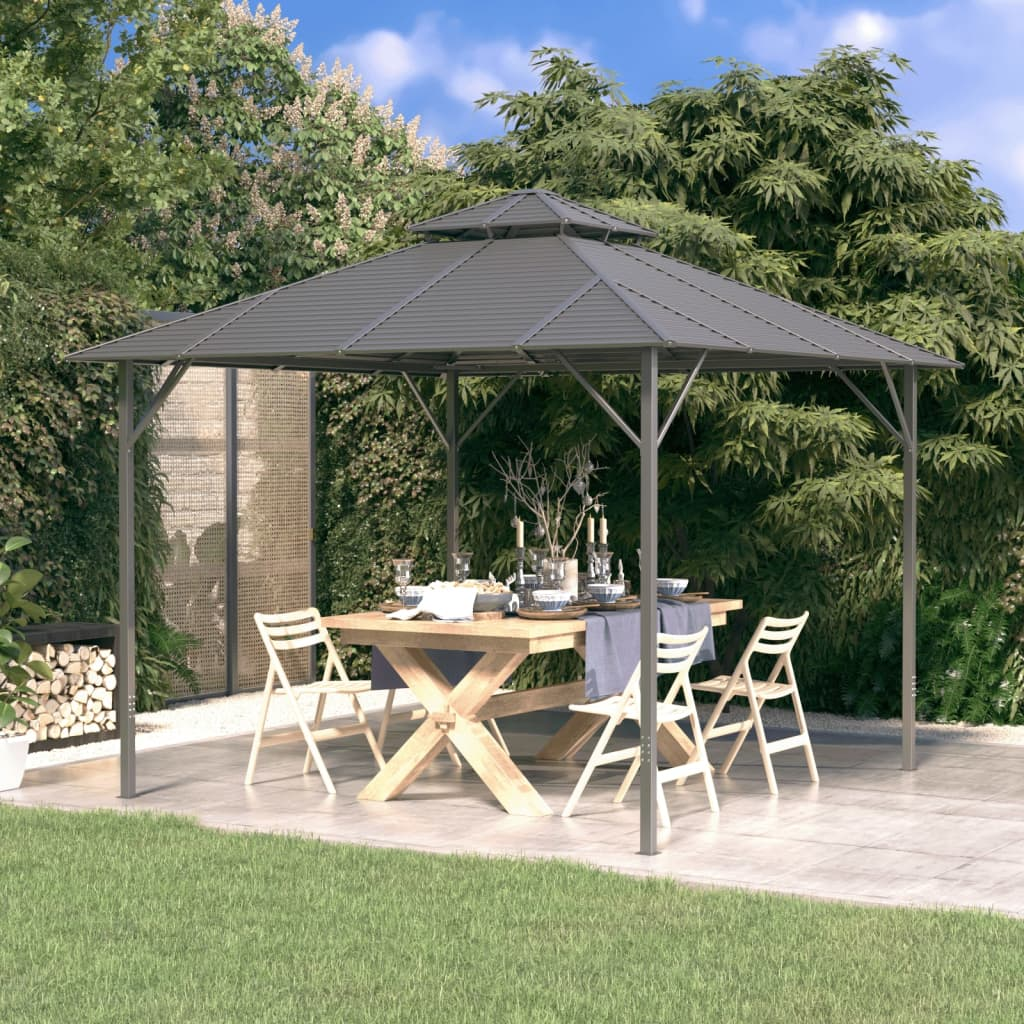 vidaXL Gazebo with Double Roof 3x3m Anthracite | Shade and Privacy for Outdoor Living Spaces