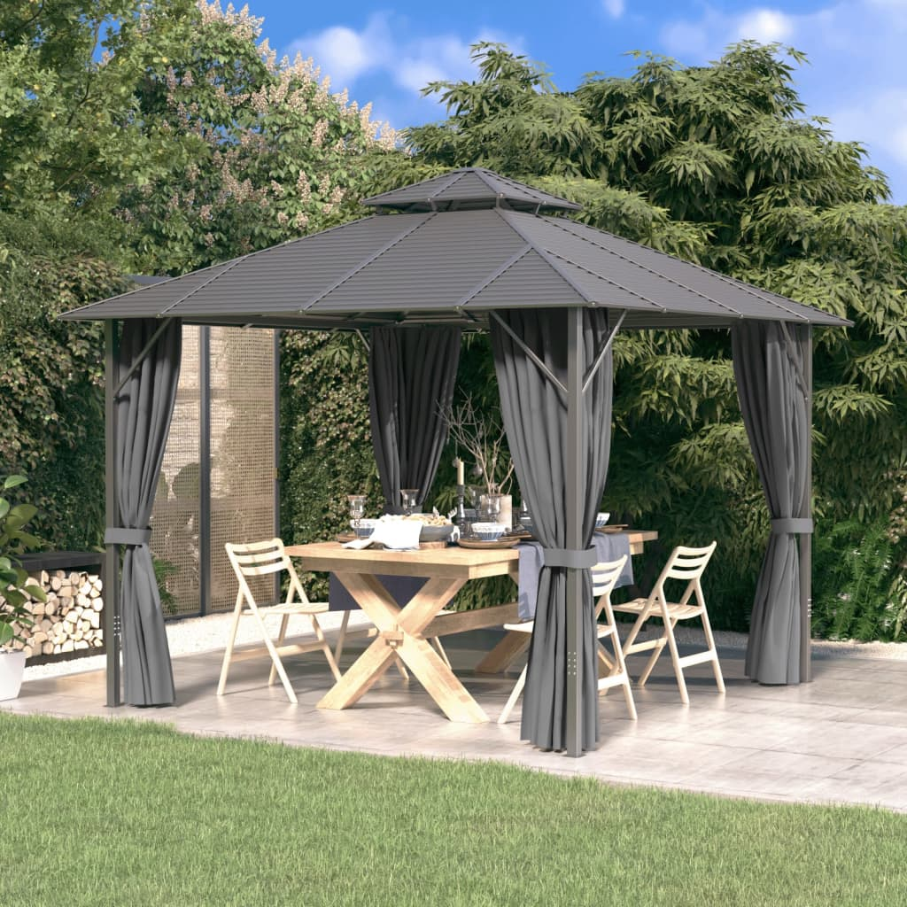 vidaXL Gazebo with Sidewalls & Double Roof 3x3m Anthracite | Outdoor Shade and Privacy