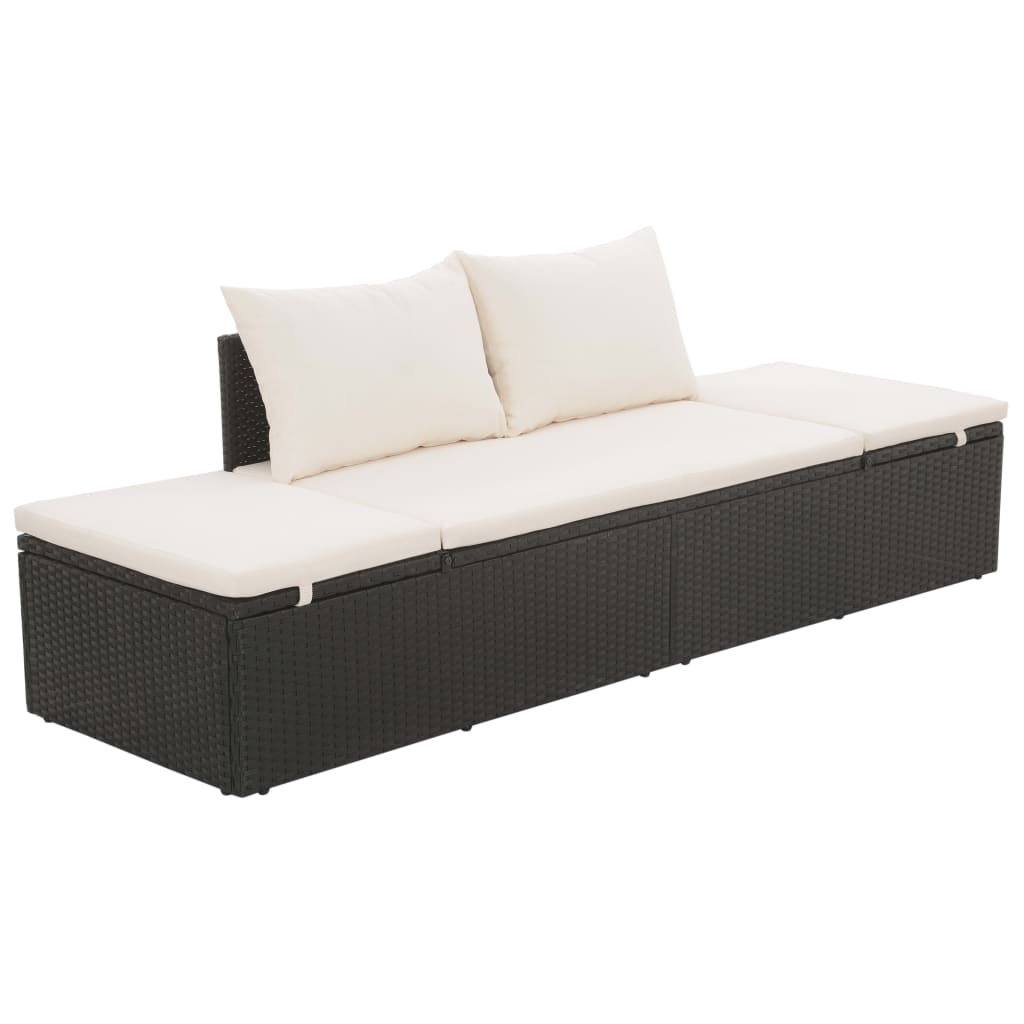 vidaXL Outdoor Lounge Bed with Cushion & Pillows - Poly Rattan Black