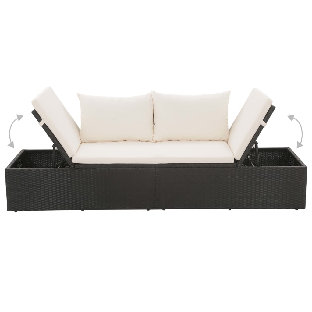 vidaXL Outdoor Lounge Bed with Cushion & Pillows - Poly Rattan Black