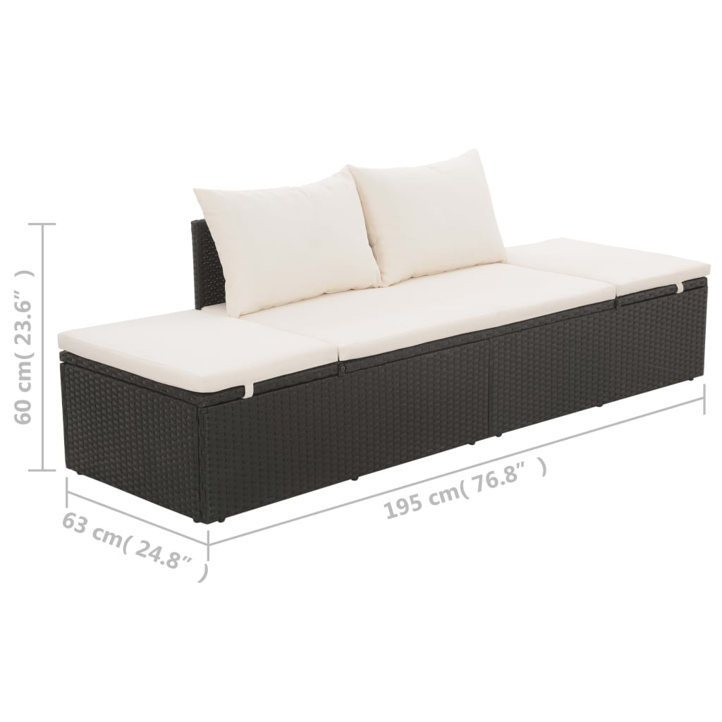 vidaXL Outdoor Lounge Bed with Cushion & Pillows - Poly Rattan Black