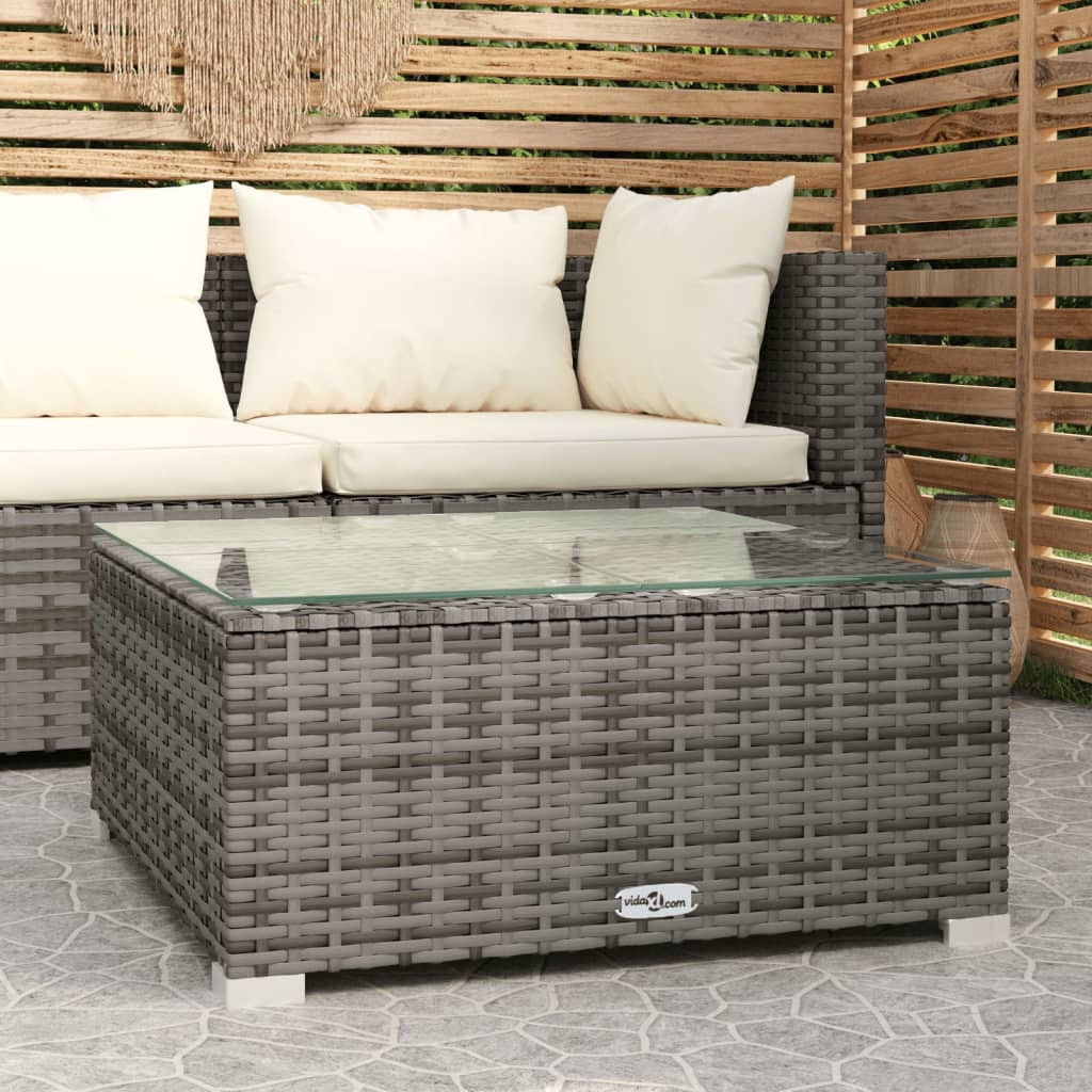 vidaXL Garden Coffee Table Grey 60x60x30 cm Poly Rattan and Glass