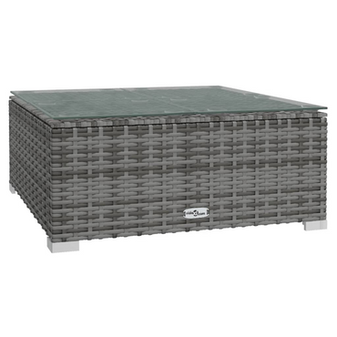 vidaXL Garden Coffee Table Grey 60x60x30 cm Poly Rattan and Glass