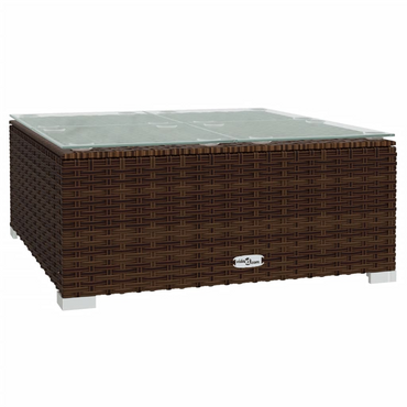 vidaXL Garden Coffee Table Brown 60x60x30 cm Poly Rattan and Glass