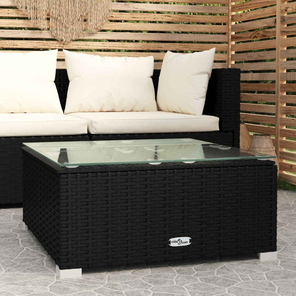 vidaXL Garden Coffee Table Black 60x60x30 cm - Poly Rattan and Glass