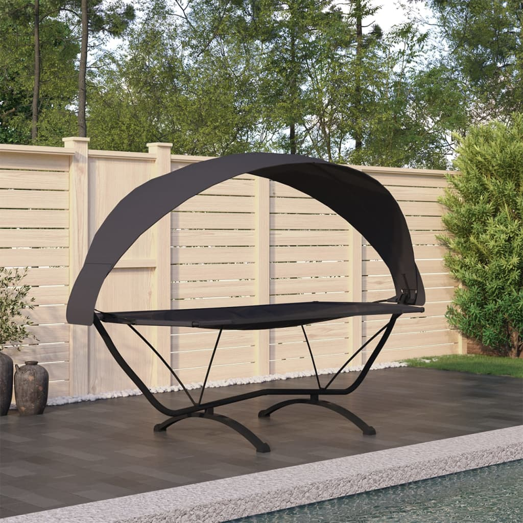 vidaXL Outdoor Lounge Bed with Canopy - Black Steel and Oxford Fabric