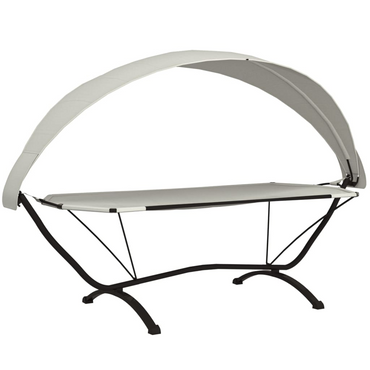 vidaXL Outdoor Lounge Bed with Canopy Cream Steel and Oxford Fabric