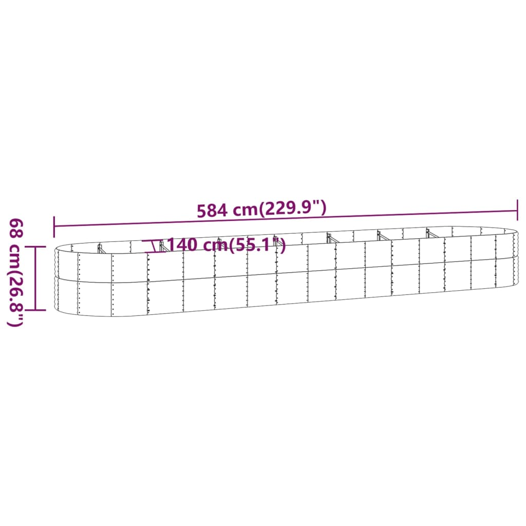 vidaXL Garden Raised Bed Powder-coated Steel 584x140x68 cm Brown