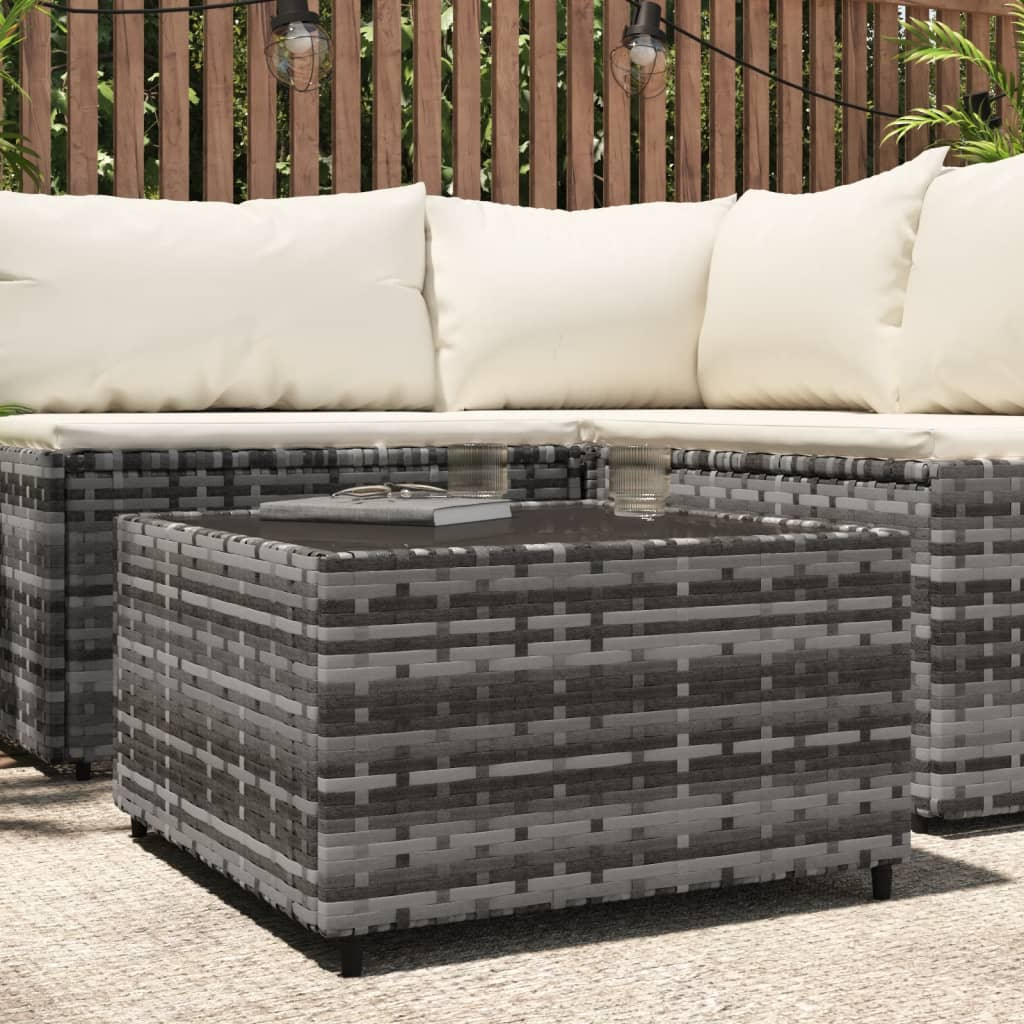 vidaXL Square Garden Coffee Table Grey 50x50x30 cm Poly Rattan - Weather Resistant, Tempered Glass, Sturdy Frame