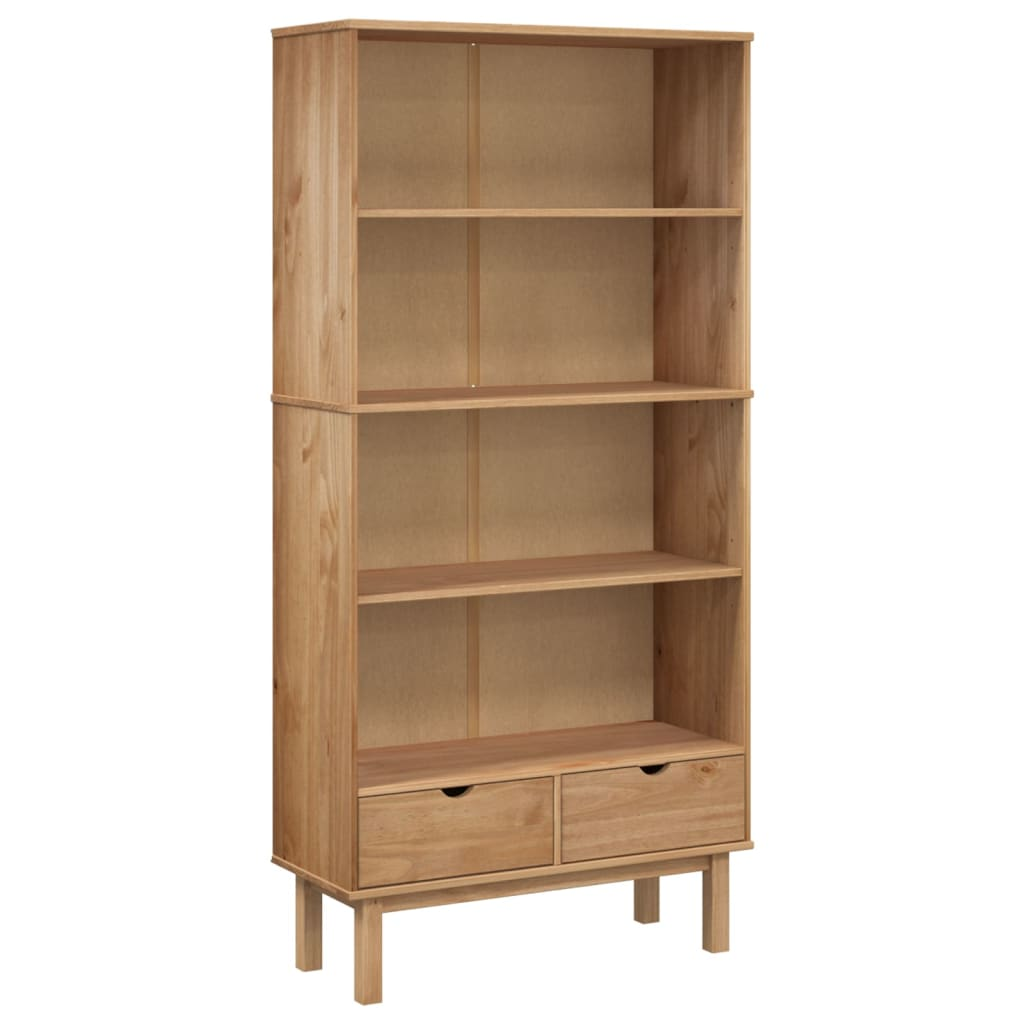 vidaXL Bookcase OTTA with 2 Drawers Brown Solid Wood Pine