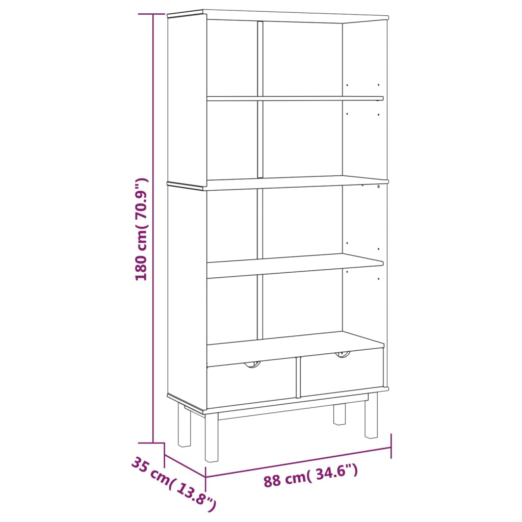 vidaXL Bookcase OTTA with 2 Drawers Brown Solid Wood Pine