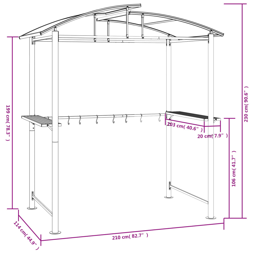 vidaXL BBQ Gazebo with Side Shelves Anthracite 210x114x230 cm Steel