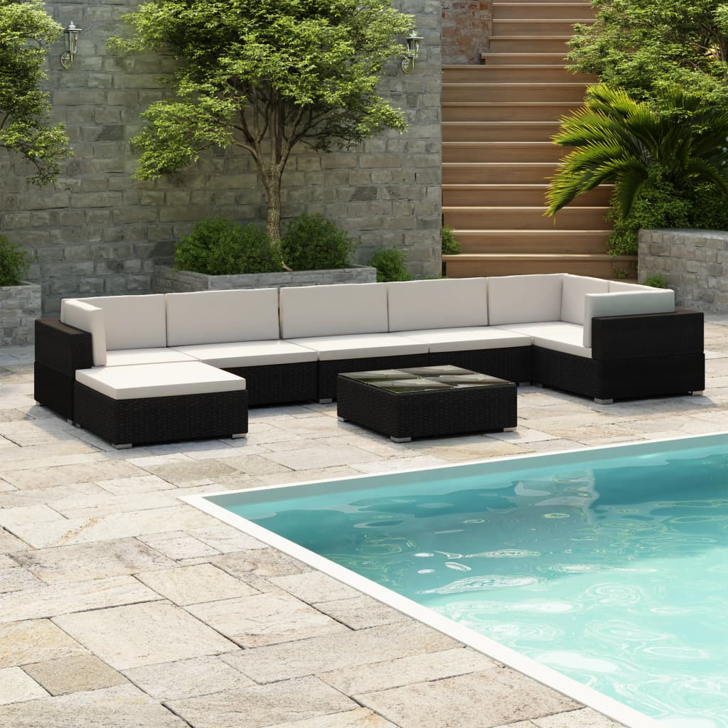 vidaXL 8 Piece Garden Lounge Set with Cushions Poly Rattan Black