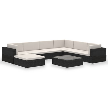 vidaXL 8 Piece Garden Lounge Set with Cushions Poly Rattan Black