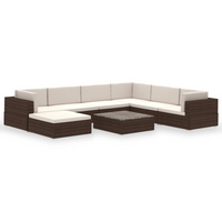 vidaXL 8 Piece Garden Lounge Set with Cushions Poly Rattan Brown - Outdoor Furniture