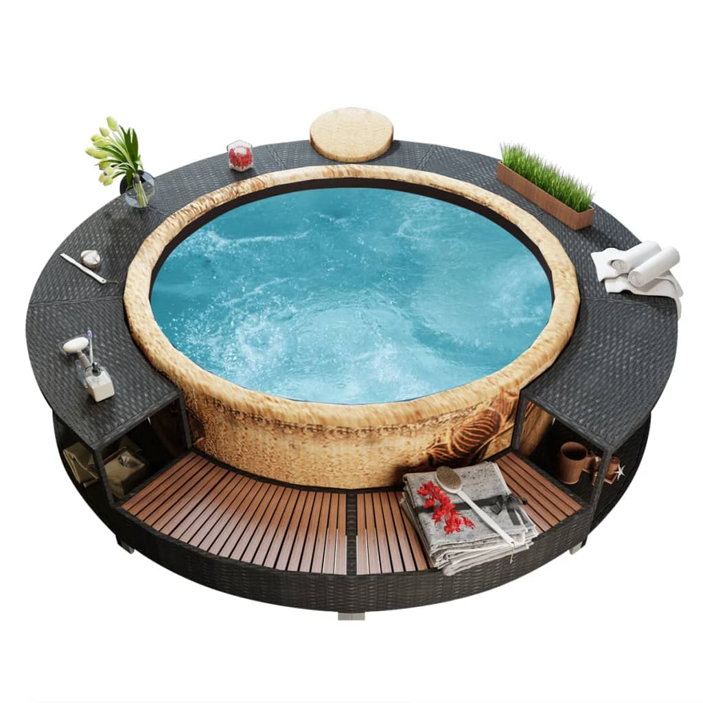 vidaXL Hot Tub Surround Black Poly Rattan - Stylish and Functional Spa Accessory