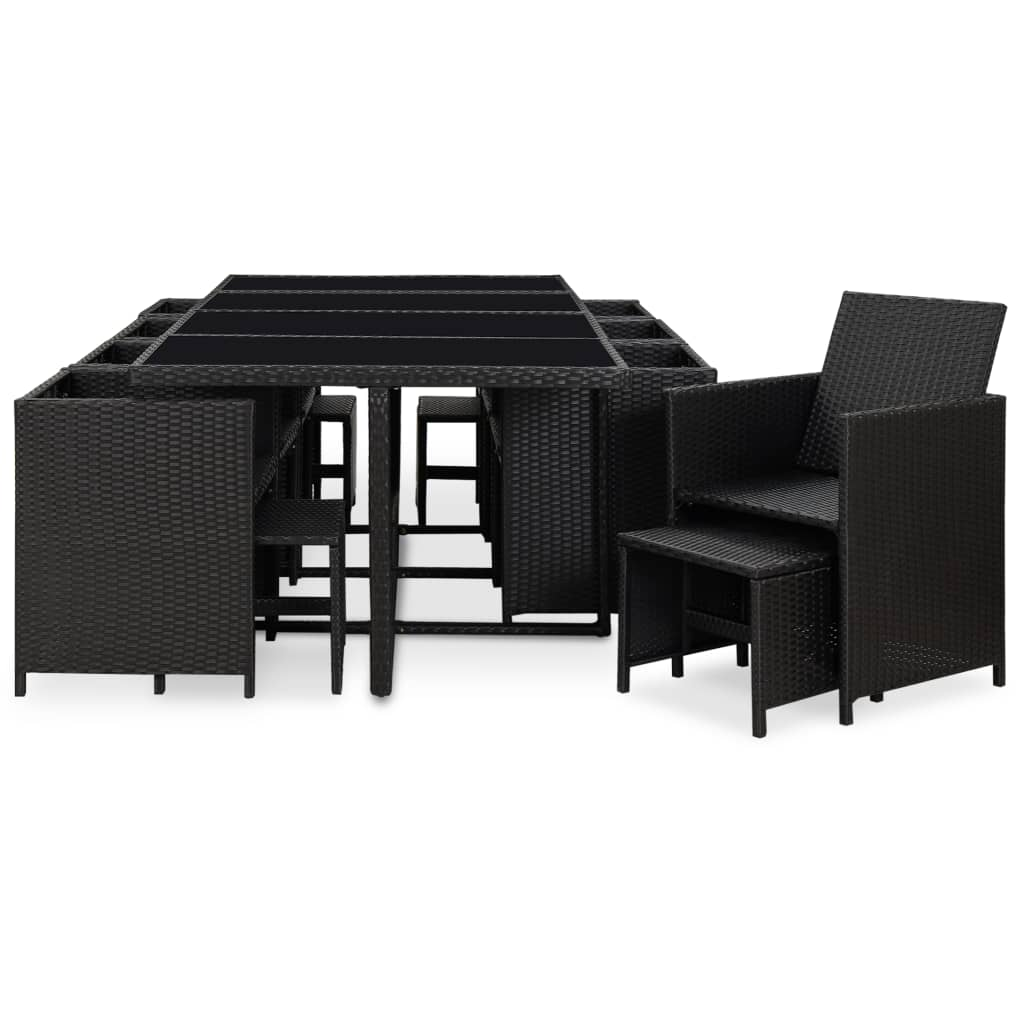 vidaXL 13 Piece Outdoor Dining Set with Cushions Poly Rattan Black - Stylish and Durable