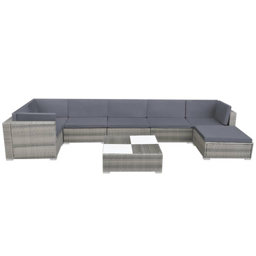 vidaXL 8 Piece Garden Lounge Set with Cushions - Poly Rattan Grey | Outdoor Furniture