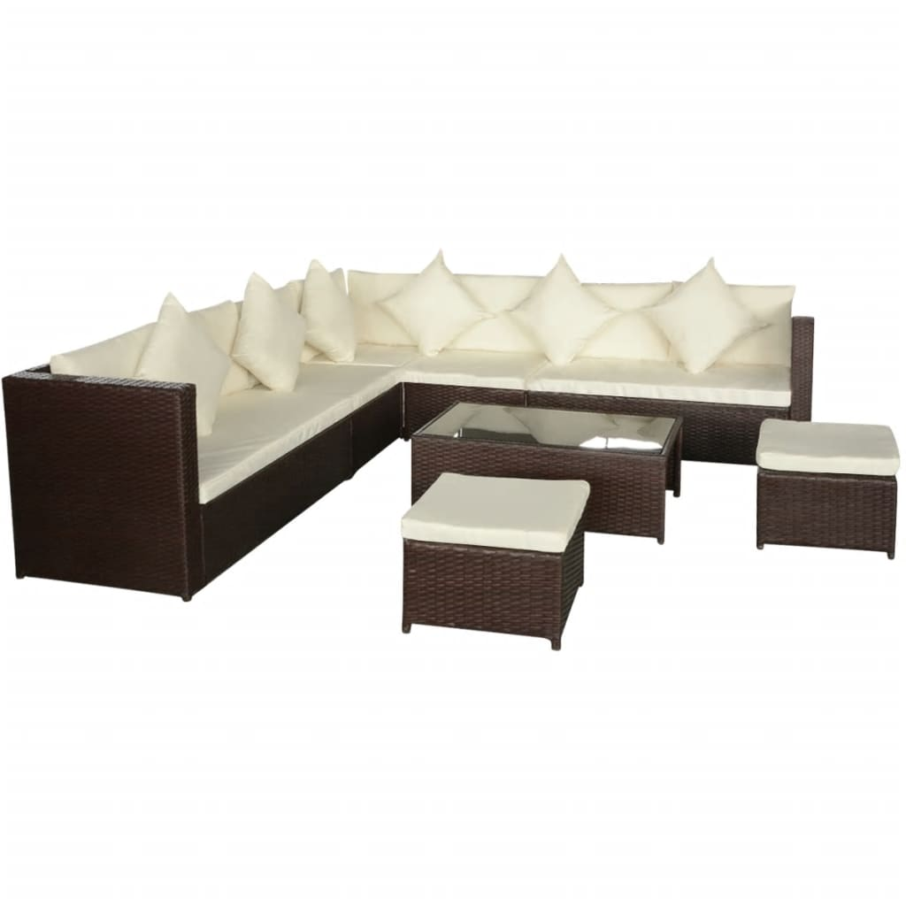 vidaXL 8 Piece Garden Lounge Set with Cushions - Poly Rattan Brown