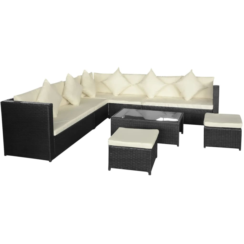 vidaXL 8 Piece Garden Lounge Set with Cushions - Poly Rattan Black