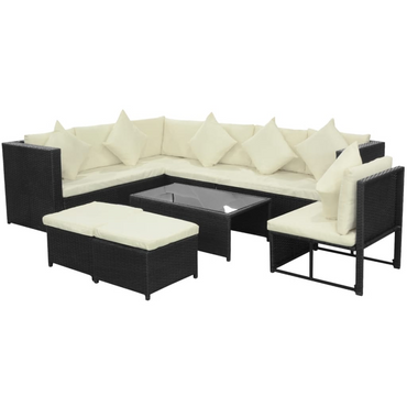 vidaXL 8 Piece Garden Lounge Set with Cushions - Poly Rattan Black