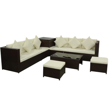 vidaXL 8 Piece Garden Lounge Set with Cushions Poly Rattan Brown | Outdoor Furniture