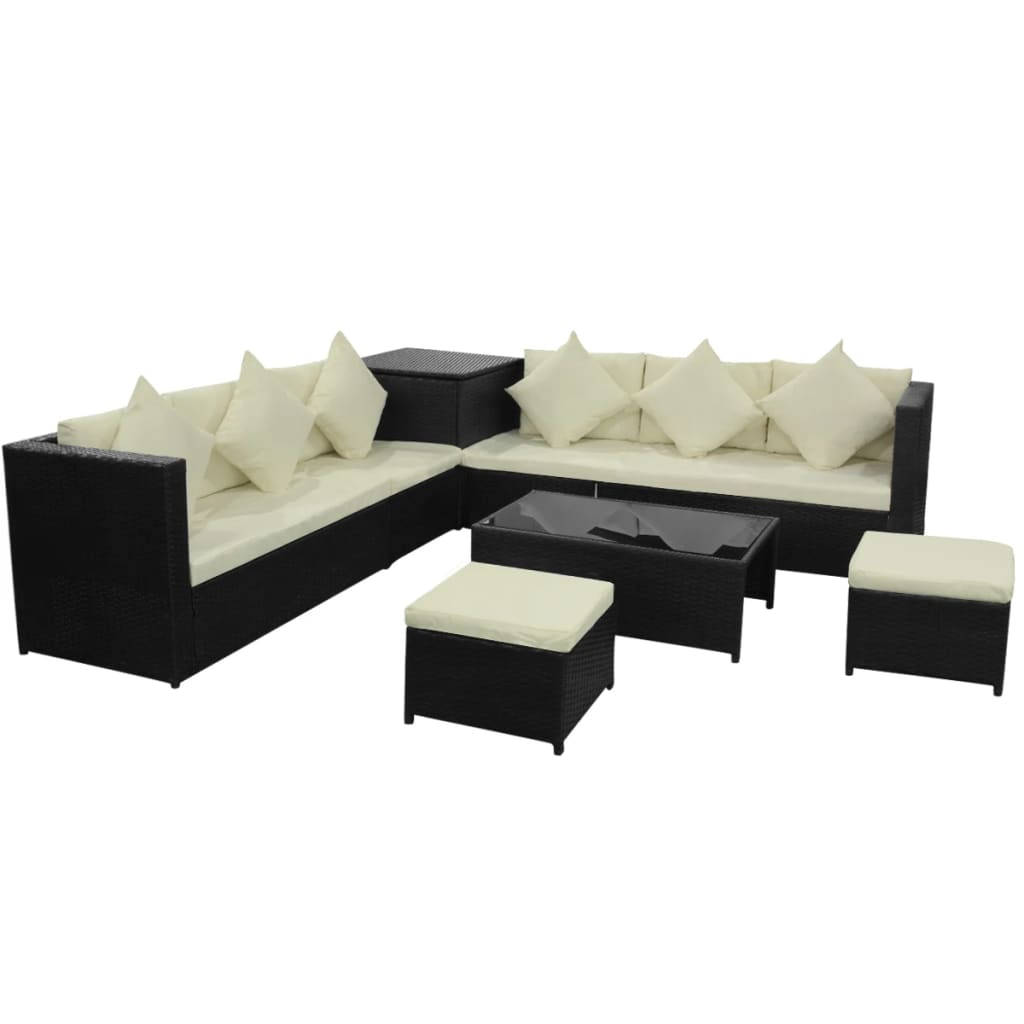 vidaXL 8 Piece Garden Lounge Set with Cushions Poly Rattan - Black