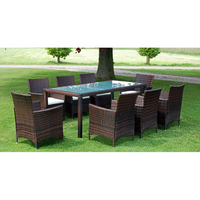 vidaXL 9 Piece Outdoor Dining Set with Cushions - Poly Rattan Brown