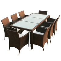 vidaXL 9 Piece Outdoor Dining Set with Cushions - Poly Rattan Brown