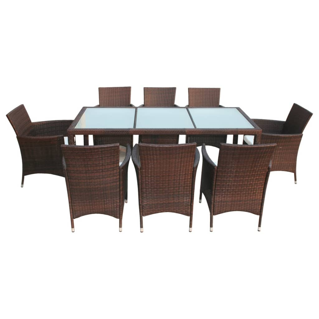 vidaXL 9 Piece Outdoor Dining Set with Cushions - Poly Rattan Brown