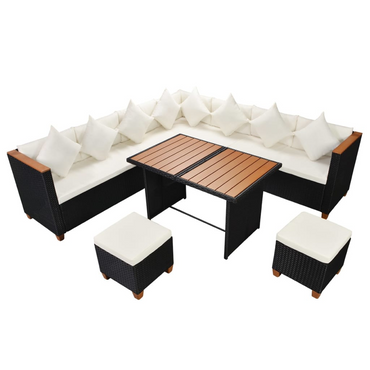 vidaXL 7 Piece Garden Lounge Set with Cushions - Poly Rattan Black | Outdoor Furniture