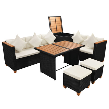 vidaXL 7 Piece Garden Lounge Set with Cushions - Black Poly Rattan | Stylish and Durable Outdoor Furniture