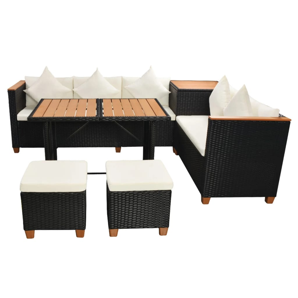 vidaXL 7 Piece Garden Lounge Set with Cushions - Black Poly Rattan | Stylish and Durable Outdoor Furniture